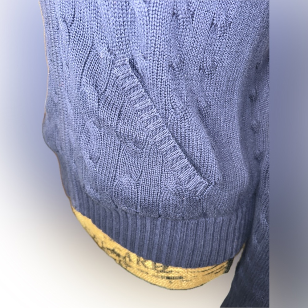 Ralph Lauren Navy Blue Preppy Cable Knit Zip Up Cotton Cardigan Hoodie Sweater M - Picture 5 of 8